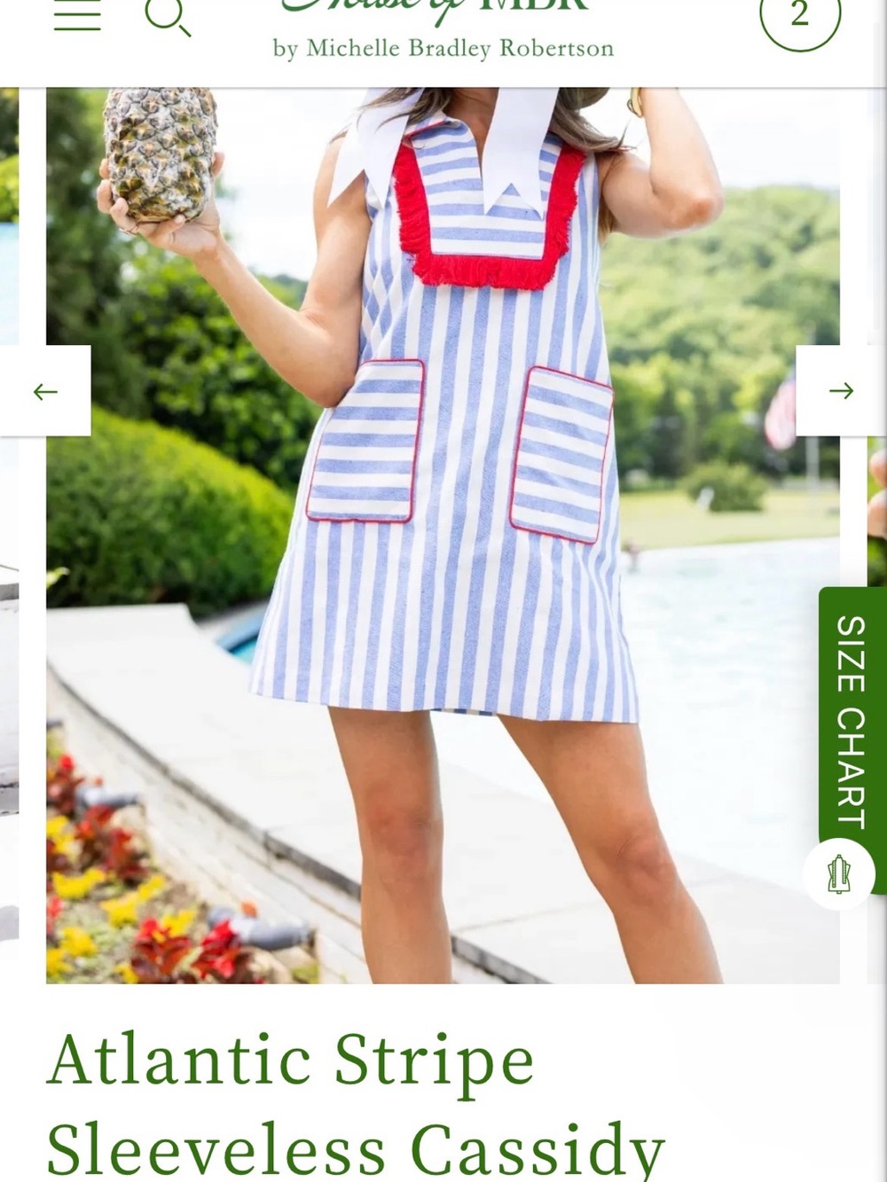 Sleeveless Blue & White Striped Dress with Red Trim
